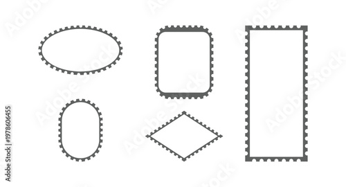 Set of blank frames of postage stamps. a retro post stamp icon set. Empty postal shapes border, and a collection of paper postmarks, suitable for mailing letters.