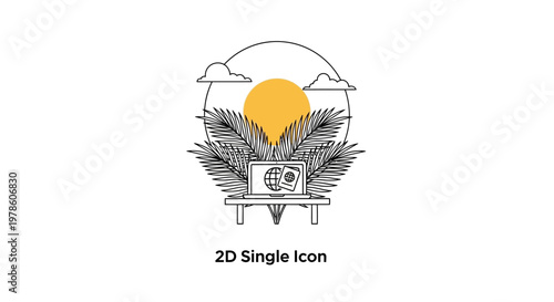 Simple line art RV camper icon.