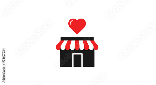 Small black shop with heart symbol.