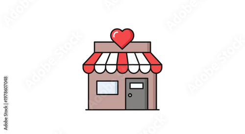 Small brown building with heart awning.