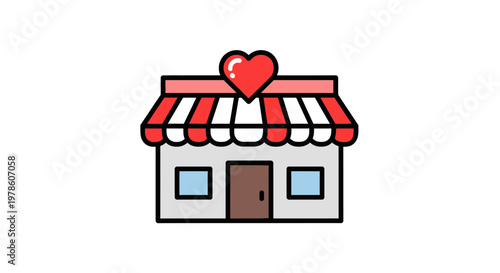 Small building with heart on roof.