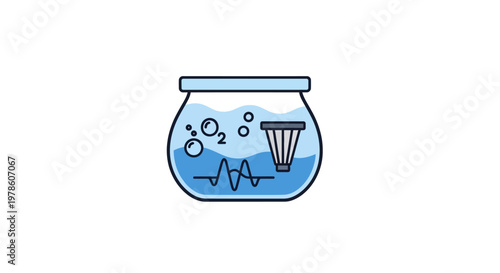 Small fish bowl with bubbles floating.