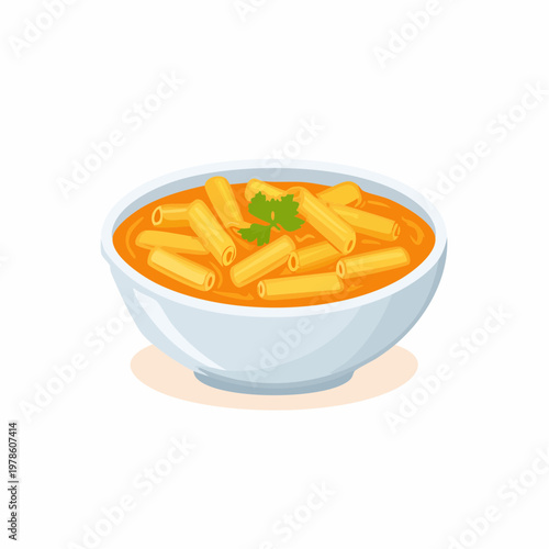 Bowl of pasta soup with parsley garnish, fresh home cooked meal