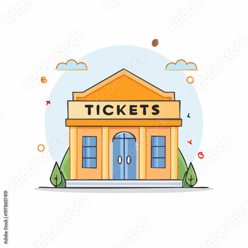 Cartoon tickets building facade illustration