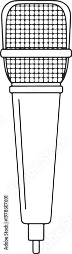 A classic microphone with a mesh grille and elongated body for sound capture. Vector

