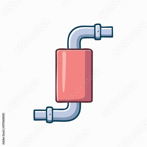 Cartoon style illustration of an exhaust pipe and muffler element.