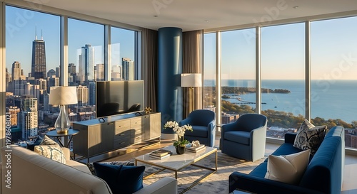 Luxury apartment with stunning city and ocean views.