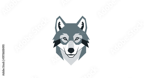 Gray wolf head illustration looking forward.
