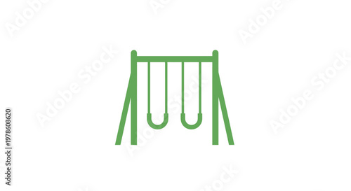 Green metal swing set frame.