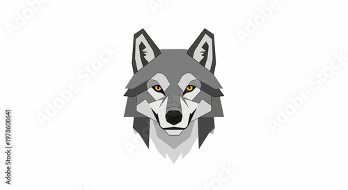 Gray wolf head with yellow eyes.
