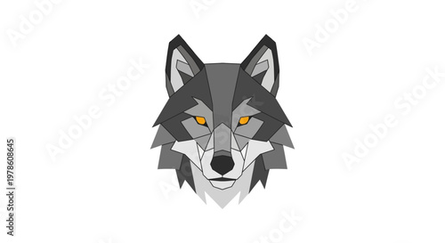 Gray wolf head with yellow eyes.