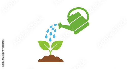 Green plant being watered with can.