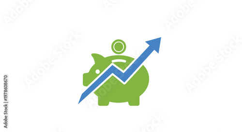 Green Piggy Bank with Blue Arrow.