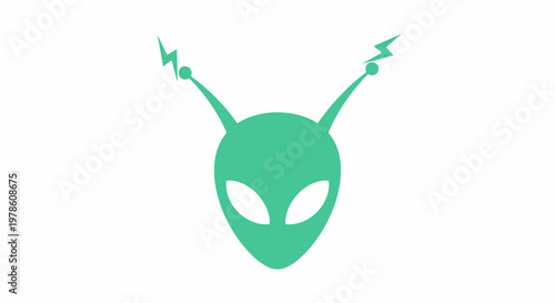 Green alien head with antennae.