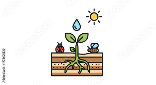 Green Plant Growing in Soil Layers.