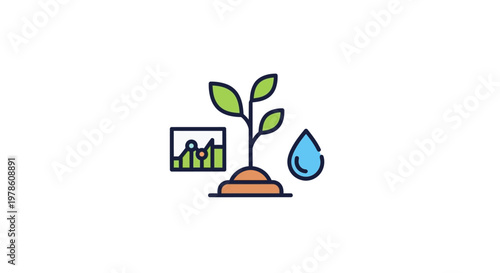 Green Plant Growing With Water Drop.