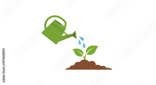 Green plant growing with watering can.