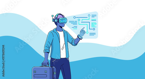 Modern digital nomad using augmented reality to plan future travels in metaverse