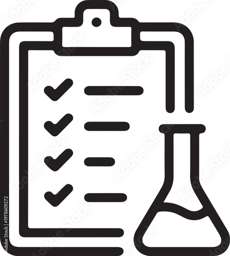 Clipboard with checklist and laboratory flask icon symbolizing verified scientific tasks Vector

