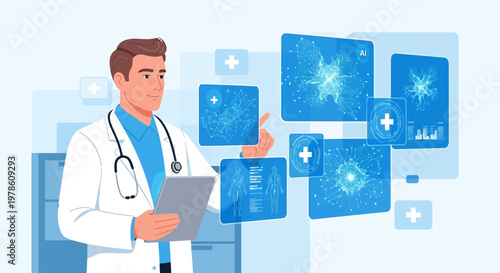 Modern doctor using technology, a visual representation of future healthcare and innovative