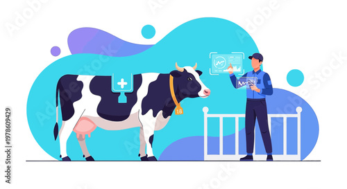 Modern farm and digital health monitoring of cow livestock with farmer and virtual interface