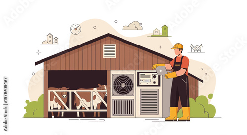 Modern farm technology installation and monitoring for livestock wellbeing and efficient management