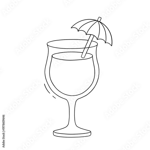 Black and White, Outline Hand drawn food illustration of Cocktail