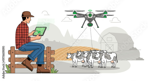 Modern farming utilizing drones for animal management and increased efficiency on the farm