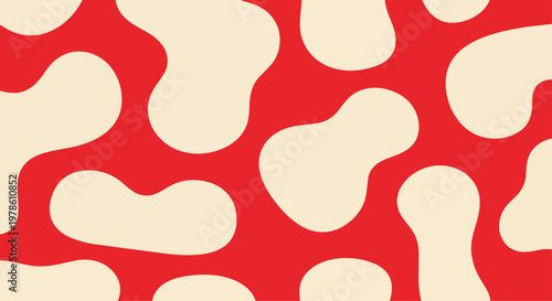 Vibrant red and beige abstract pattern fills the entire background