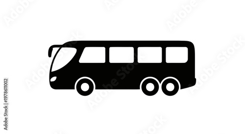Vector illustration of black silhouette of a modern passenger bus icon on a transparent background