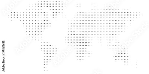 Dots world map on white background, vector illustration.