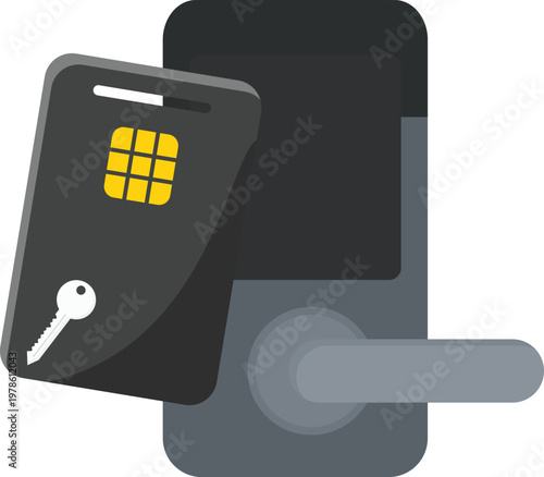 Vector illustration of a hotel key card with a door lock, representing modern access control and security systems.