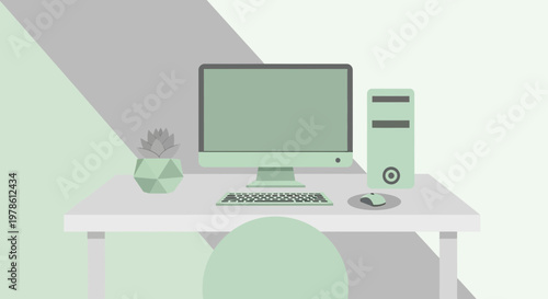 Minimalist workspace with pastel tones and geometric patterns for creative professionals