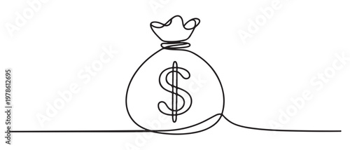 Money Bag with Dollar Sign Tied with Rope on White Background