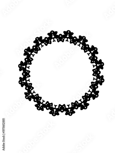 Ornate Black Circular Floral Frame in Intricate Symmetrical Design