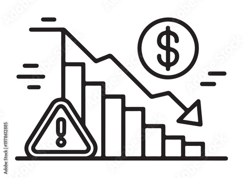 Financial Crisis Graph with Warning Sign and Dollar Symbol