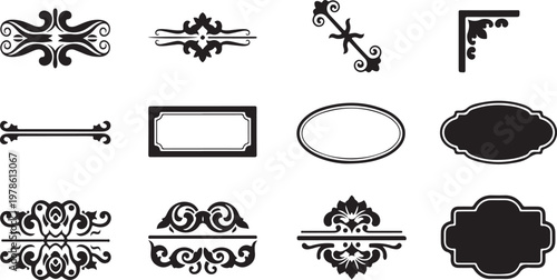 Vintage ornamental frame set with decorative borders and corners in elegant retro vector style..eps