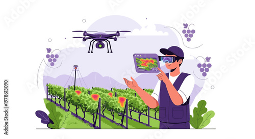 Modern agriculture utilizing drone and virtual reality technologies for vineyard management and