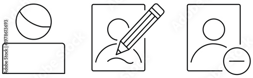 Profile management icons edit, view, and delete user accounts or personal information displayed graphically