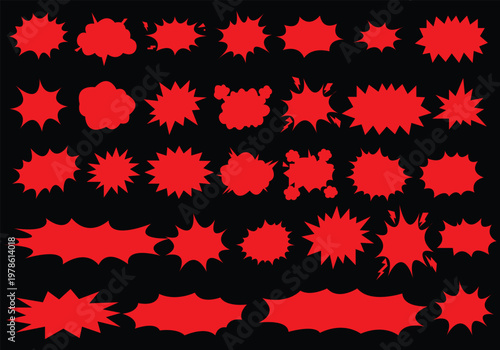 Tableau sur toile Comic burst, speech bubble, and text box silhouettes in vector style