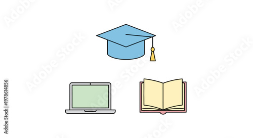Foto Graduation cap laptop and textbook icons.
