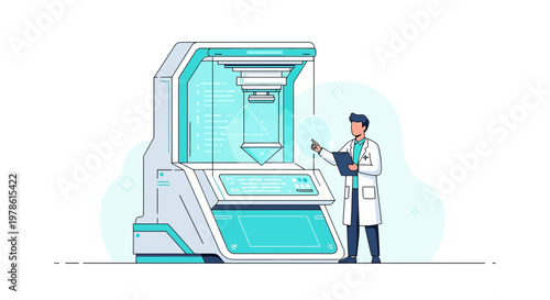 Medical expert overseeing advanced imaging device for diagnosis and medical research in a