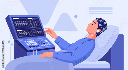 Medical patient undergoing an electroencephalogram test in hospital for diagnosis, using