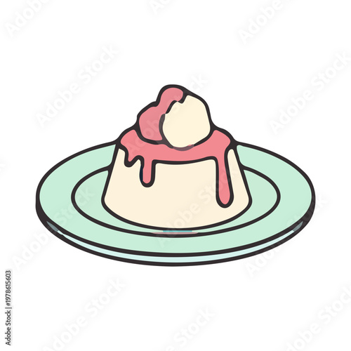 Cute Hand Drawn Panna Cotta Dessert