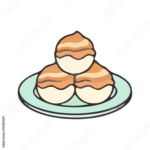 Cute Hand Drawn Cream Puffs on Plate