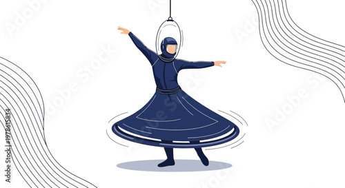 Mesmerizing whirling dervish illustration captures a cultural dance with artistic finesse and