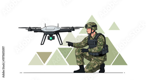 Military drone operation illustration showcasing surveillance technology and modern warfare