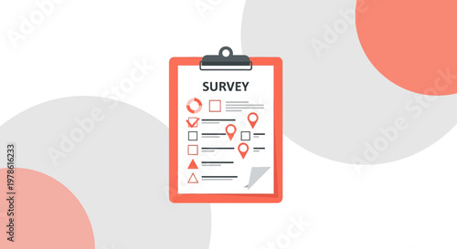 Minimalist illustration of a survey form on a clipboard for feedback collection and data analysis