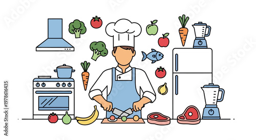 Chef preparing food in kitchen.