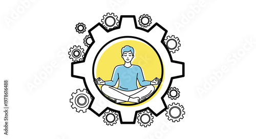 Man in blue shirt meditates peacefully.